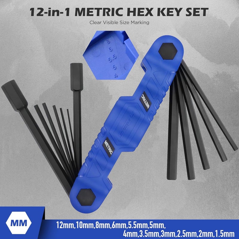 SEDY 12-Piece Large Folding Hex Key Set Metric (1.5-12mm), Heavy Duty Allen Wrench Set, Portable Tool for Archery, Bike Repair, Furniture, and Basic Home Maintenance (Blue) - Image 3
